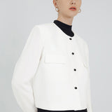 BOXY BUTTON BLAZER IN WHITE