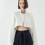 SIDIK JARI – SLIT CROP BLAZER IN WHITE