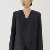 🌳 LINEN RIBBON OVERSIZED BLAZER IN BLACK