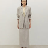 YOON RUCHED SLEEVE BLAZER IN LIGHT BEIGE