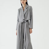 SIDIK JARI – TIED CROP BLAZER IN HOUNDSTOOTH