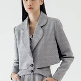 SIDIK JARI – TIED CROP BLAZER IN HOUNDSTOOTH