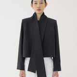 🌳 LINEN SCARF BLAZER IN BLACK