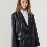 BI BLACK LEATHER OVERSIZED BLAZER