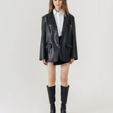BI BLACK LEATHER OVERSIZED BLAZER