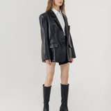 BI BLACK LEATHER OVERSIZED BLAZER