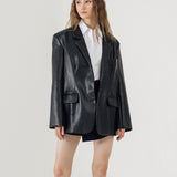 BI BLACK LEATHER OVERSIZED BLAZER