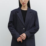 BACK SLIT BLAZER IN SOFT DENIM