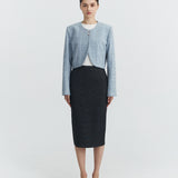 BLUE TWEED CROP BLAZER