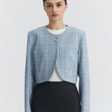 BLUE TWEED CROP BLAZER