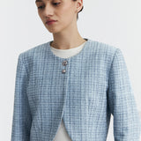 BLUE TWEED CROP BLAZER