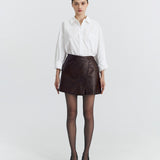 PATTERN BROWN LEATHER SKORT