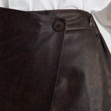 PATTERN BROWN LEATHER SKORT
