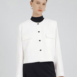BOXY BUTTON BLAZER IN WHITE
