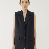 🌳 LINEN OVERSIZED VEST IN BLACK