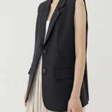 🌳 LINEN OVERSIZED VEST IN BLACK