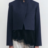 MANDARIN CROP BLAZER IN DENIM