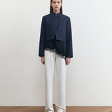 MANDARIN CROP BLAZER IN DENIM