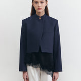 MANDARIN CROP BLAZER IN DENIM