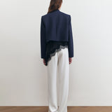 MANDARIN CROP BLAZER IN DENIM