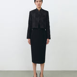 MANDARIN CROP BLAZER IN BLACK LACE