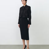 MANDARIN CROP BLAZER IN BLACK LACE