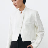 MANDARIN CROP BLAZER IN WHITE LACE