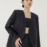🌳 LINEN RIBBON OVERSIZED BLAZER IN BLACK