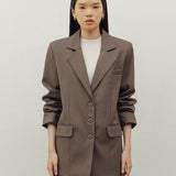 YOON RUCHED SLEEVE BLAZER IN BROWN