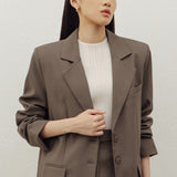 YOON RUCHED SLEEVE BLAZER IN BROWN