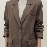YOON RUCHED SLEEVE BLAZER IN BROWN