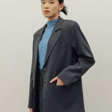 YOON RUCHED SLEEVE BLAZER IN CHARCOAL