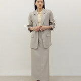 YOON RUCHED SLEEVE BLAZER IN LIGHT BEIGE