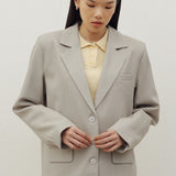 YOON RUCHED SLEEVE BLAZER IN LIGHT BEIGE