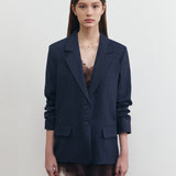 YOON RUCHED SLEEVE BLAZER IN DENIM