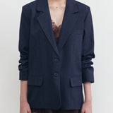 YOON RUCHED SLEEVE BLAZER IN DENIM