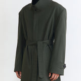 HIGH NECK LONG COAT IN ARMY