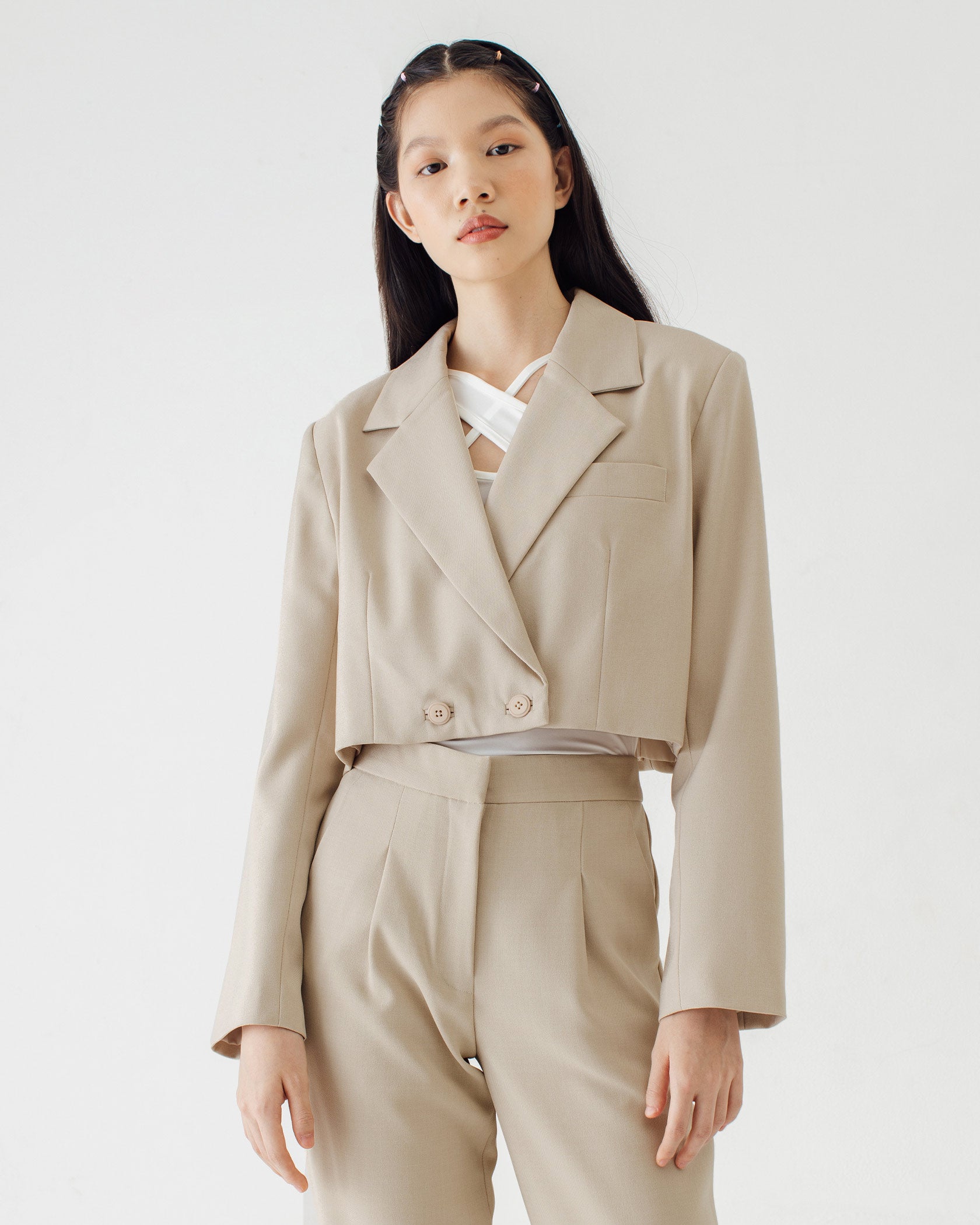 GEORGE BEIGE CROP BLAZER – - Main Image