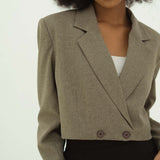 GEORGE KHAKI GREY CROP BLAZER